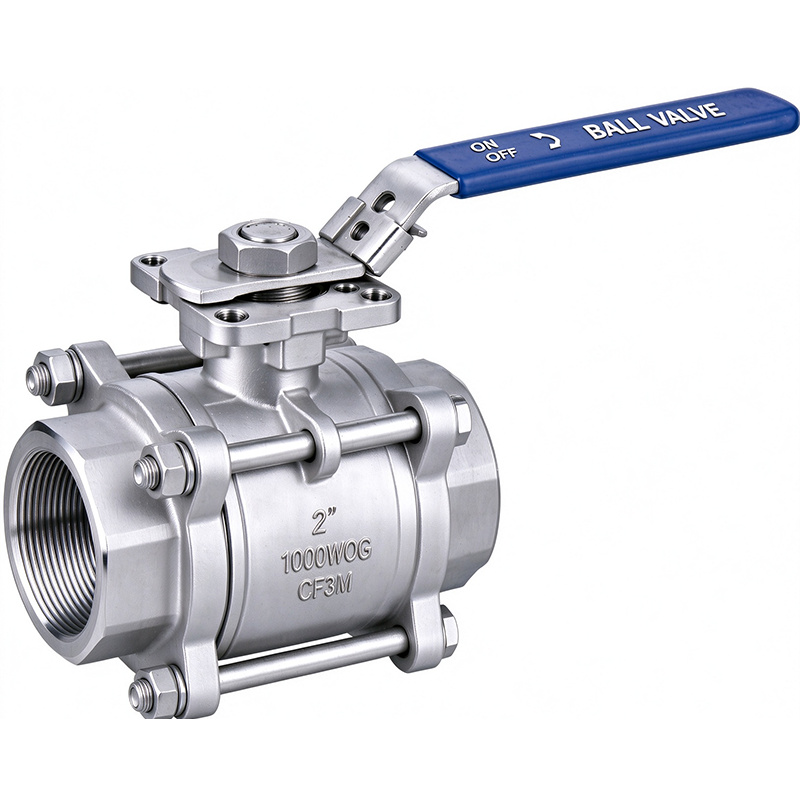 3PC High Platform Cast Steel Soft Seal Ball Valve 1000WOG