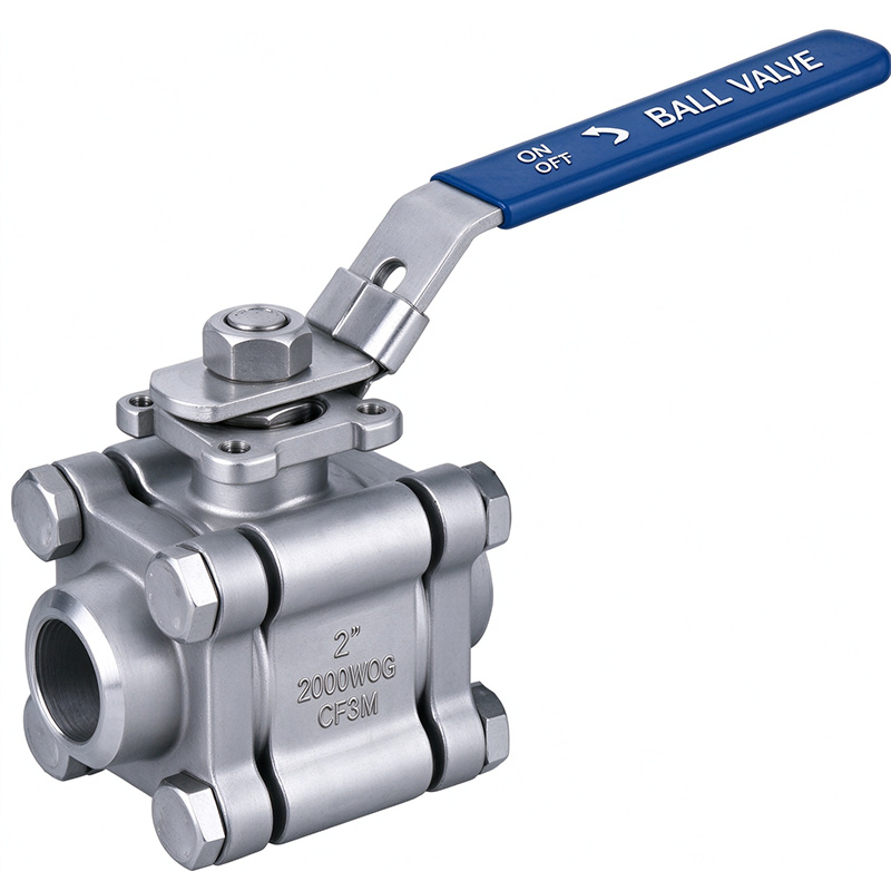 3PC High Platform Cast Steel Soft Seal Ball Valve 2000WOG